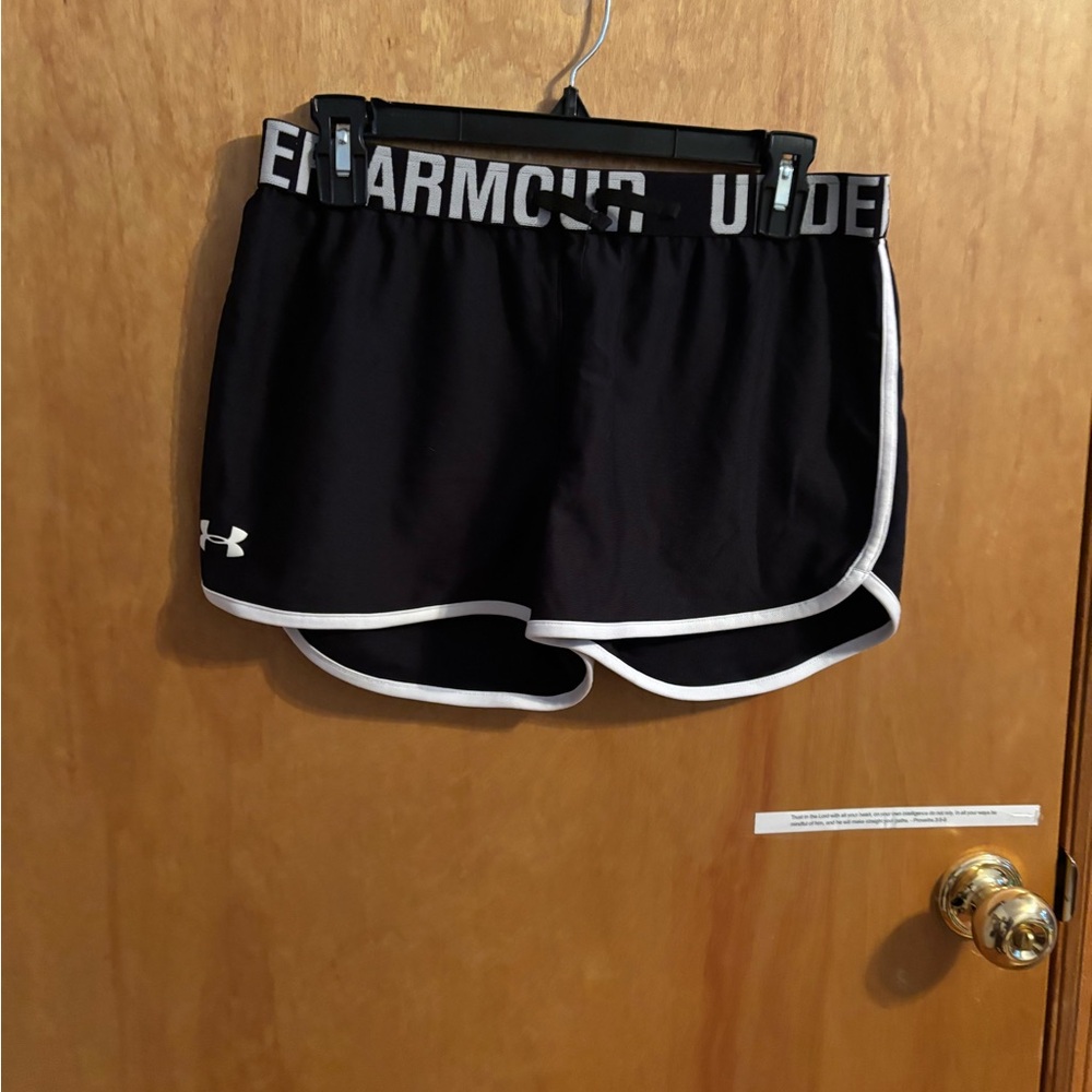 Under Armour Girl’s Black Athletic Shorts with White Trim